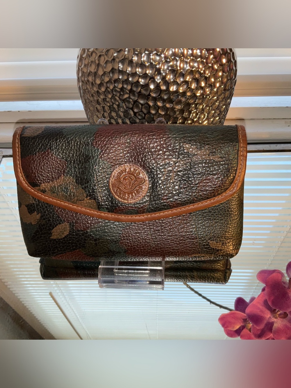 Vintage Gitano Camouflage Leather Wallet with Brown Trim